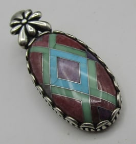 INLAY TURQUOISE NECKLACE PENDANT ENHANCER STERLING