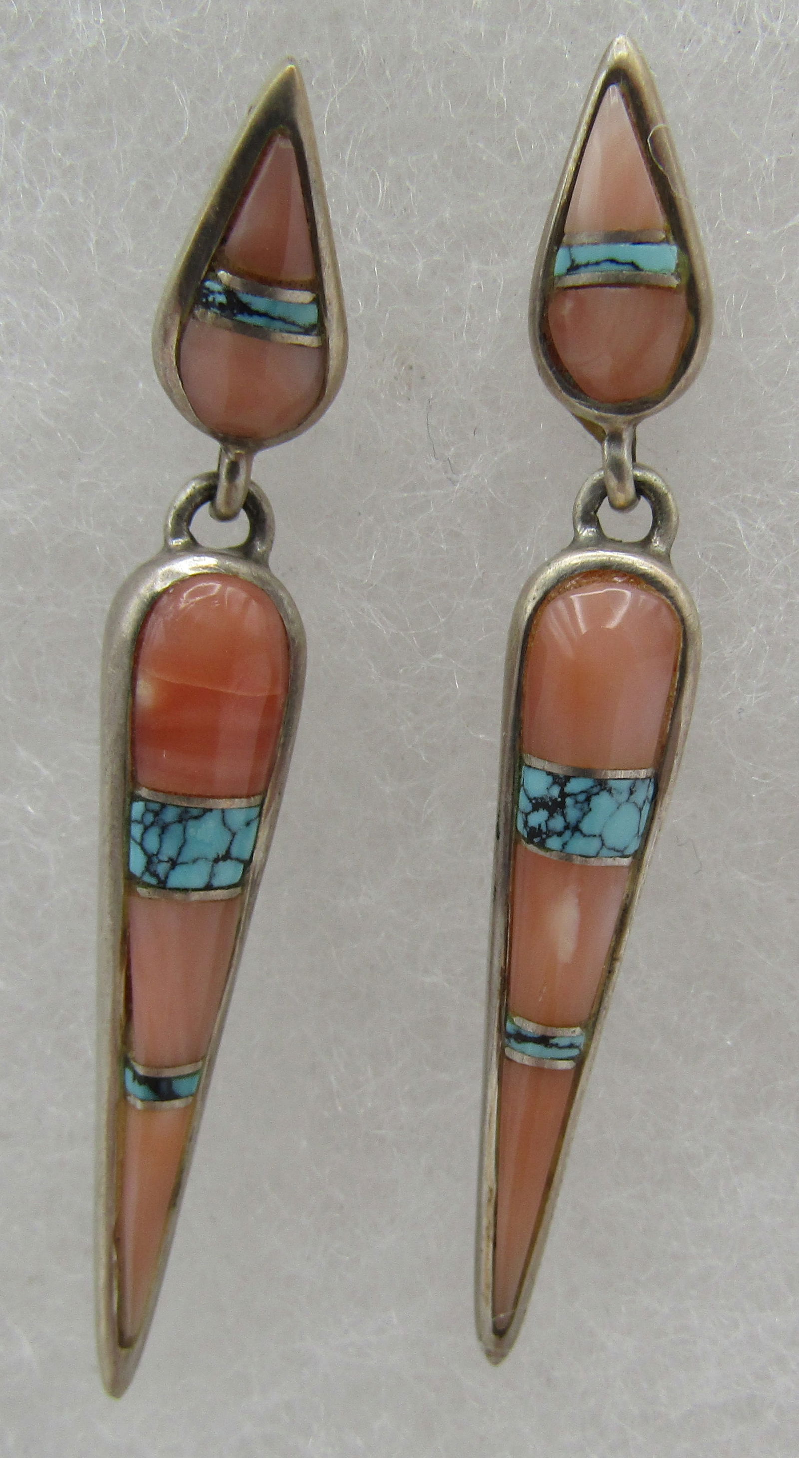INLAY SPIDERWEB TURQUOISE CORAL EARRINGS STERLING (1 of 4)