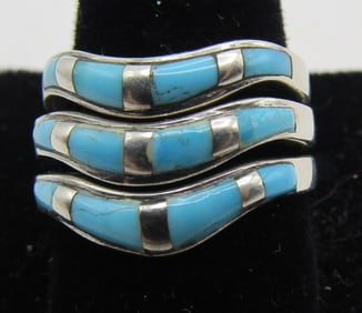3 INLAY TURQUOISE RINGS STERLING SILVER 2-8 1-7