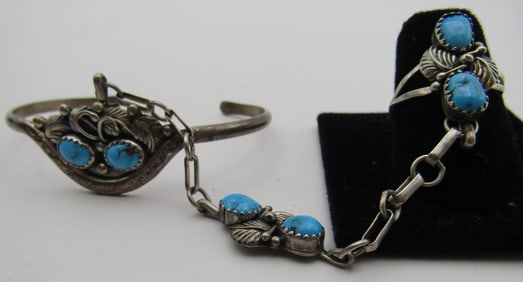 F" SLEEPING BEAUTY TURQUOISE SLAVE BRACELET SILVER