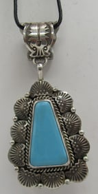 3" CALLADITTO GEM TURQUOISE PENDANT STERLING SILVE