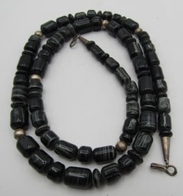 27" STONE & STERLING SILVER BEAD NECKLACE