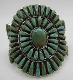 BEGAY TURQUOISE CLUSTER CUFF BRACELET STERLING SIL