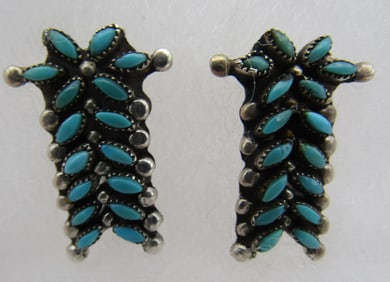 ZUNI PETITPOINT TURQUOISE EARRINGS STERLING SILVER