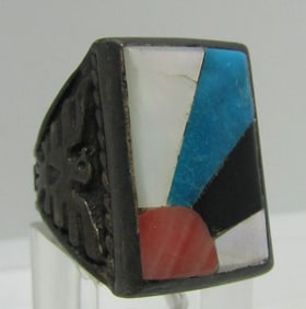 TURQUOISE INLAY RING STERLING SILVER THUNDERBIRD