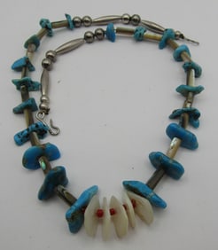 TURQUOISE STERLING SILVER BEAD NECKLACE MOP ABALON