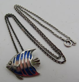 KABANA ENAMEL FISH PENDANT NECKLACE STERLING SILVE