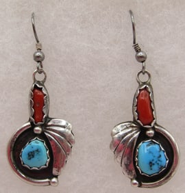 SLEEPING BEAUTY TURQUOISE CORAL EARRINGS STERLING