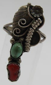 TURQUOISE CORAL RING STERLING SILVER SIZE 10