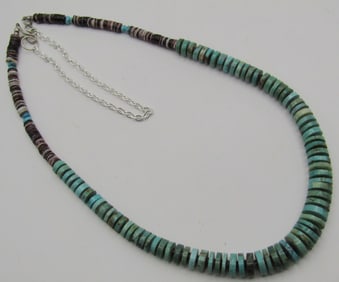 SANTO DOMINGO TURQUOISE HEISHI NECKLACE STERLING