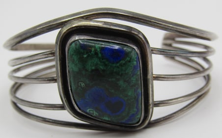 AZURITE CUFF BRACELET STERLING SILVER MALACHITE