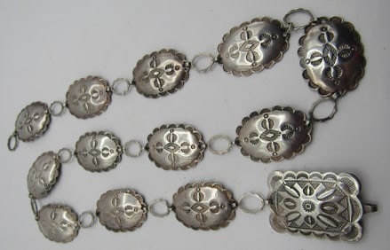 FRED HARVEY ERA 12 CONCHO BELT NECKLACE STERLING