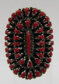 PETIT POINT CORAL CLUSTER RING STERLING SILVER