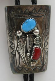 SLEEPING BEAUTY TURQUOISE CORAL BOLO TIE NECKLACE