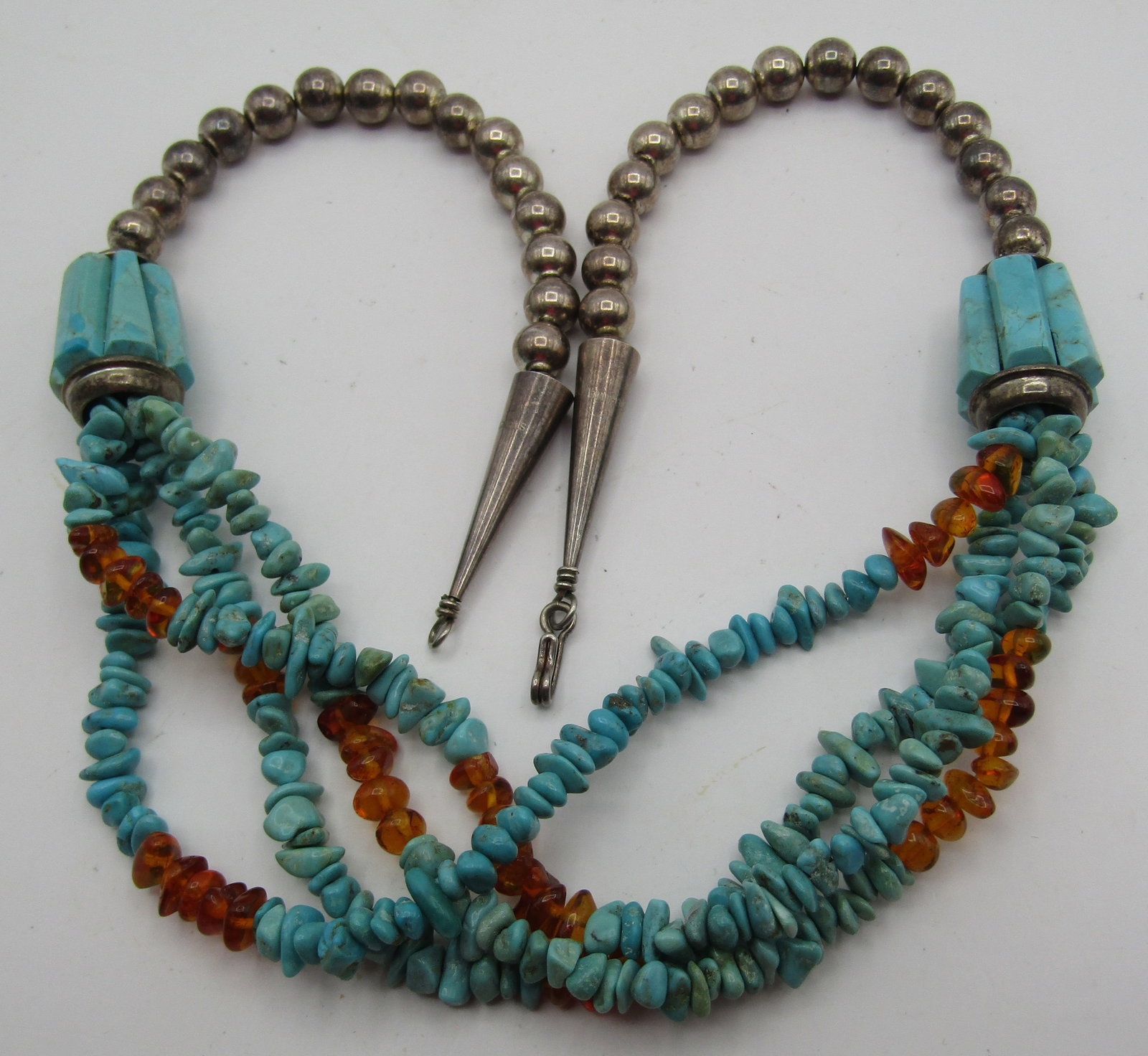20" TURQUOISE AMBER NECKLACE STERLING SILVER (1 of 4)