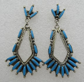 2.25"PETITPOINT TURQUOISE EARRINGS STERLING SILVER