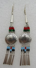 3.5" TURQUOISE CONCHO EARRINGS STERLING SILVER