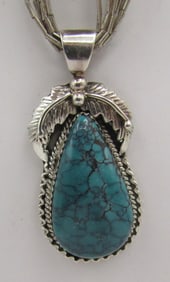"RB" SPIDERWEB TURQUOISE NECKLACE PENDANT STERLING