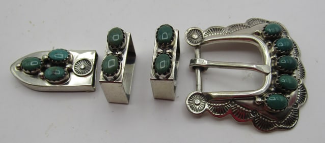 "BEGAY" 4 PIECE TURQUOISE RANGER BELT BUCKLE SET