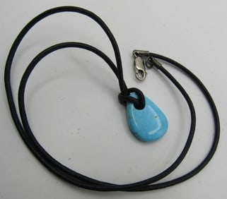 20" TURQUOISE NECKLACE LEATHER STERLING SILVER