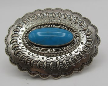 TURQUOISE CONCHO BELT BUCKLE STERLING SILVER