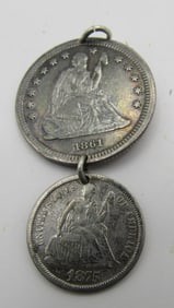 1861 US QUARTER & 1875 DIME LOVE TOKEN PENDANT