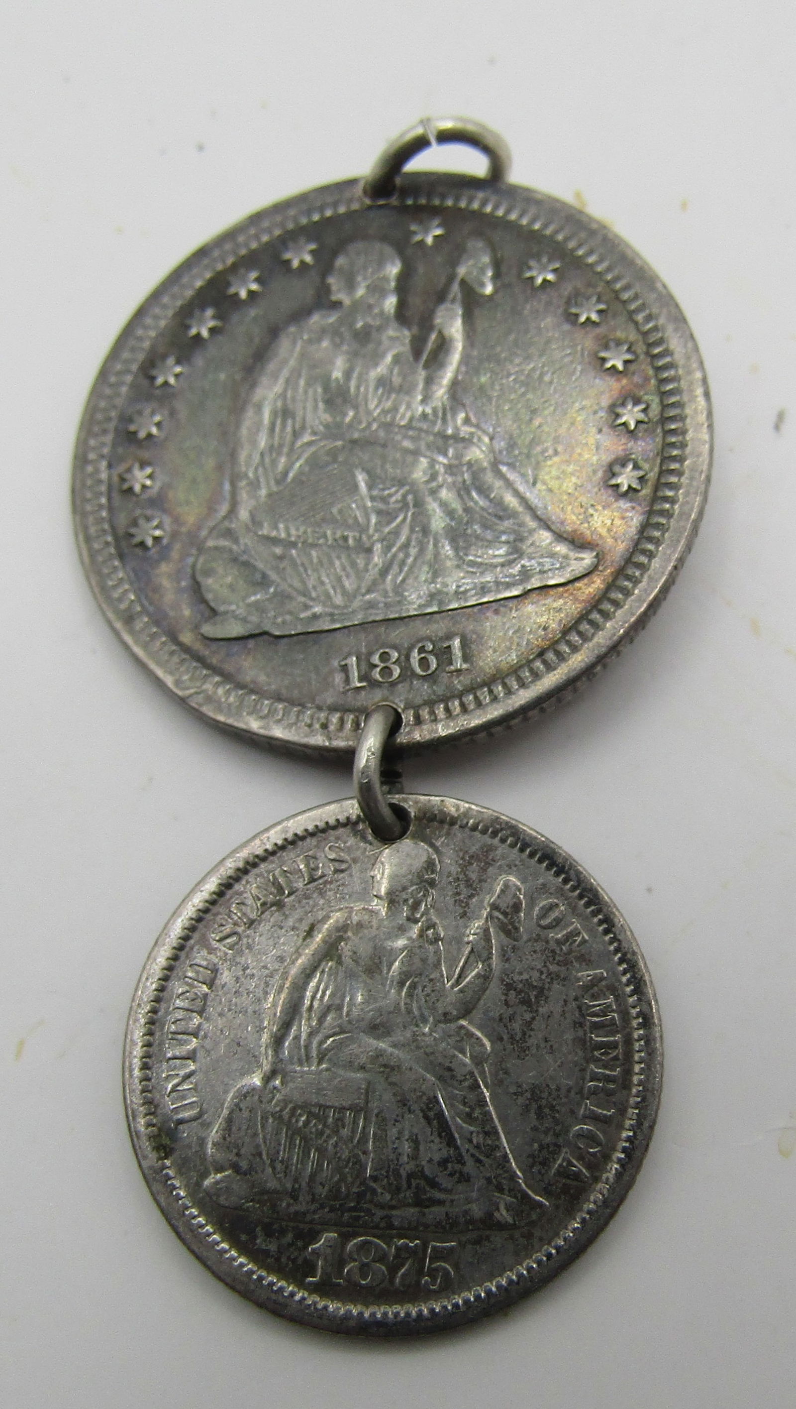 1861 US QUARTER & 1875 DIME LOVE TOKEN PENDANT (1 of 2)