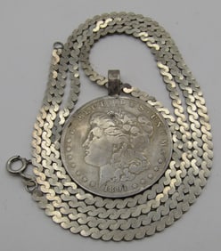 1891 O US SILVER DOLLAR COIN NECKLACE STERLING SIL