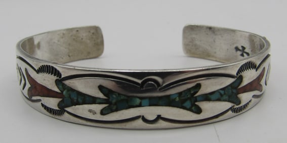 GIBSON GENE TURQUOISE CORAL CUFF BRACELET STERLING