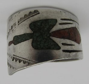 PEYOTE BIRD TURQUOISE CORAL RING STERLING SILVER