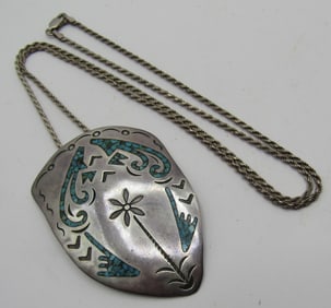 TURQUOISE CHIP NECKLACE PENDANT STERLING SILVER
