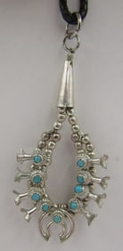 TURQUOISE SQUASH BLOSSOM PENDANT STERLING SILVER