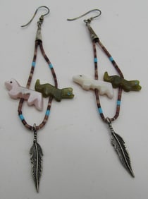 4.5" FETISH FEATHER EARRINGS STERLING SILVER