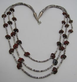 30" 3 STRAND HEISHI STONE BEAR FETISH NECKLACE