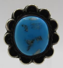 LARGE TURQUOISE RING STERLING SILVER SIZE 7