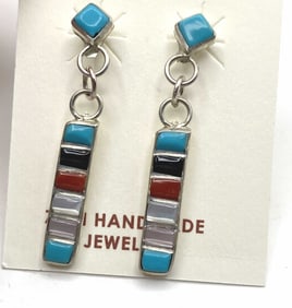 MULTICOLOR ZUNI STERLING TURQUOISE EARRINGS