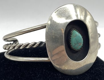 STERLING NAVAJO SHADOWBOX TURQUOISE BRACELET