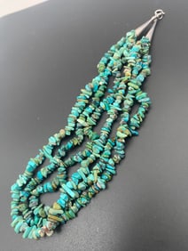 3 STRAND STERLING TURQUOISE NAVAJO NECKLACE
