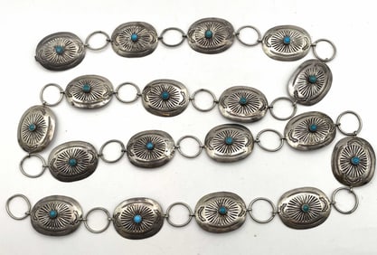 37" STERLING NAVAJO TURQUOISE CONCHO BELT