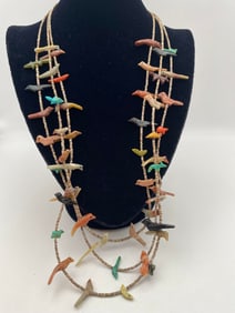 NATIVE AMERICAN STERLING TURQUOISE FETISH NECKLACE
