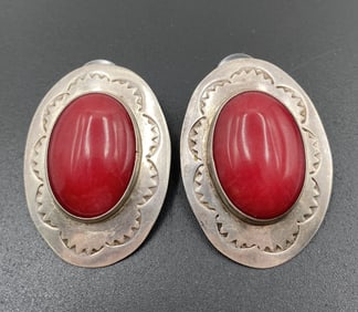 19g JB PLATERO STERLING CARNELIAN NAVAJO EARRINGS