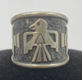 "BB" STERLING THUNDERBIRD NAVAJO BAND RING 10g
