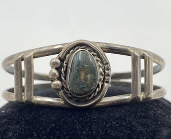 BLACK AND GREEN TURQUOISE STERLING BRACELET