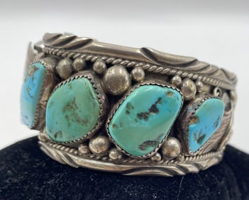 103 GRAM VINTAGE STERLING TURQUOISE CUFF BRACELET