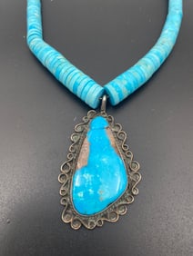 STERLING NAVAJO TURQUOISE DISC BEAD NECKLACE