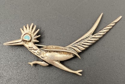 2.5" STERLING ROADRUNNER TURQUOISE BIRD PIN
