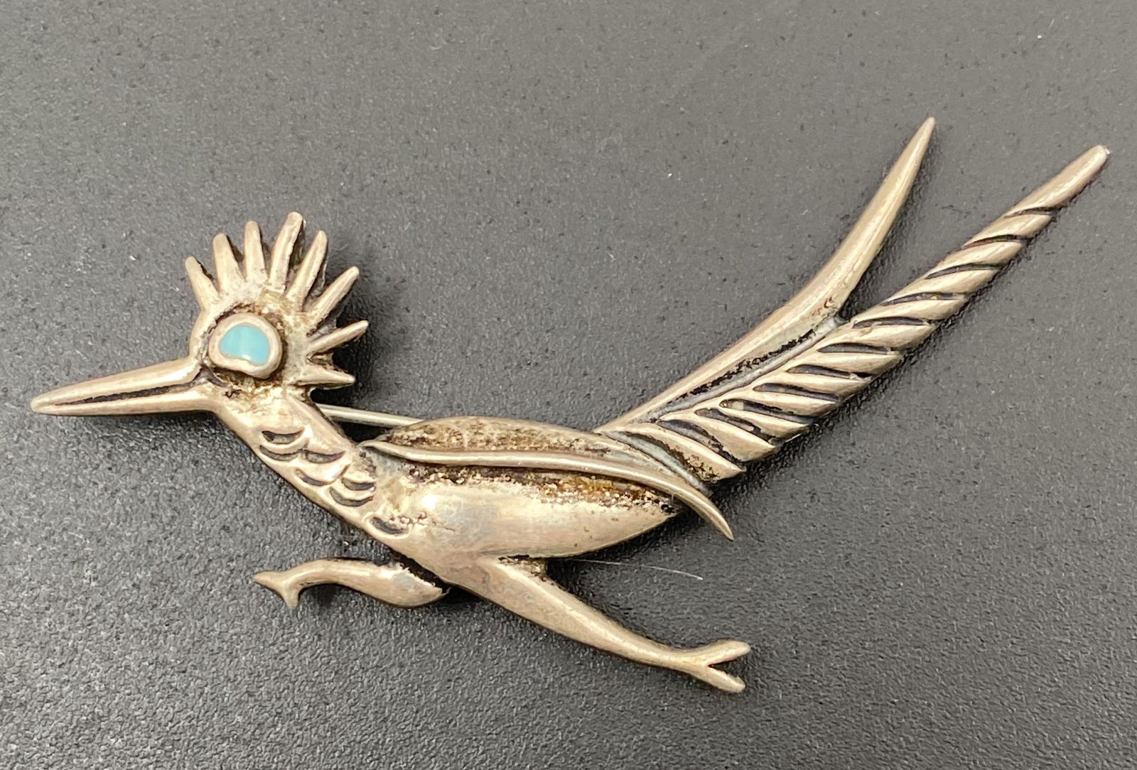 2.5" STERLING ROADRUNNER TURQUOISE BIRD PIN (1 of 3)