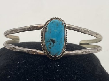 NAVAJO TURQUOISE STAMPED STERLING BRACELET