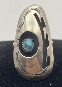 NATIVE AMERICAN SHADOWBOX RING STERLING TURQUOISE