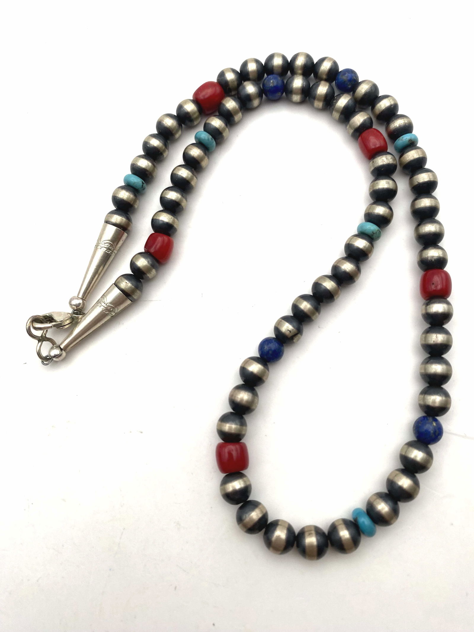STERLING NAVAJO PEARL BEADED TURQUOISE NECKLACE (1 of 3)